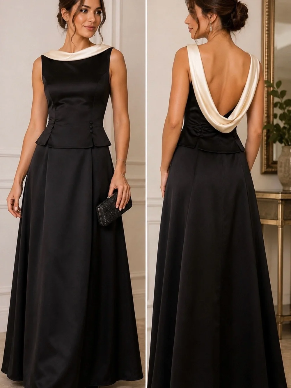 Scott McClintock Black & Ivory Satin Formal Gown Dress Size 6